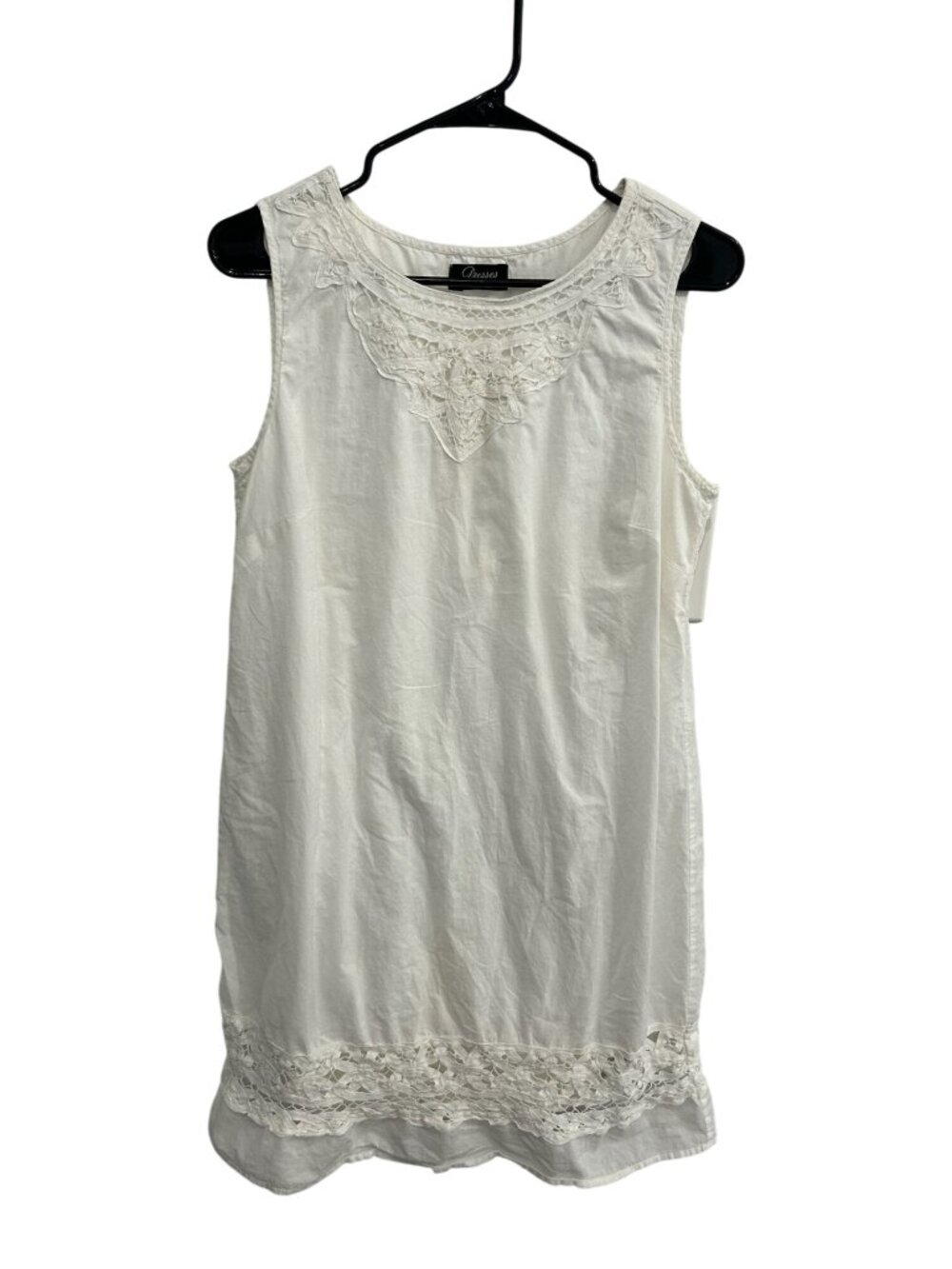 Yessica 42 Sleeveless White Cotton Dress Crochet Lace Trim Cottagecore Ethereal